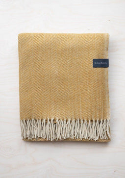 Sprei Visgraat Mosterd geel (Mustard) - 175x250 - Gerecycled Wol - TBCo Scotland