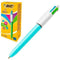 BIC 4 Kleuren Fun Uitschuifbare Balpennen - Roze Paarse Turquoise en Limoengroene Inkt - Hemelsblauw Omhulsel - Doos van 12 Stuks