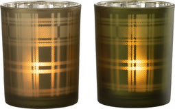 J-Line windlicht Rechthoeken - glas - groen - medium - 2 stuks