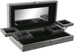 Items Sieradenkistje Emirates - 38 x 20 x 8 cm - Zilver - Juwelenkistje met deksel - sorteer vakjes - Luxe opbergdoos