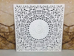 Houtsnijwerk paneel Barcelona handgemaakt white wash 120 x 120 cm