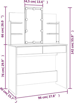 vidaXL - Kaptafel - met - LED-verlichting - 96x40x142 - cm - zwart