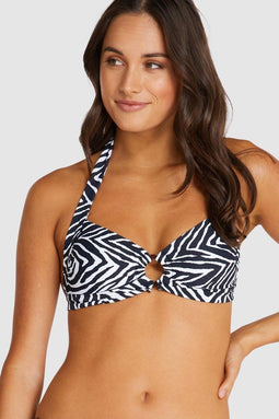 Baku Zimbabwe - Retro halter bikinitop - Verstelbare bandjes - Zwart/Wit zebraprint
