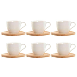 Set van 6 kopjes met schotel Home ESPRIT Wit Natuurlijk Bamboe Porselein 220 ml
