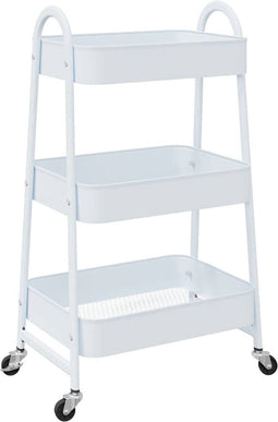 vidaXL - Opbergtrolley - 3-laags - 42x41,5x77 - cm - staal - wit