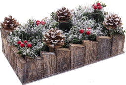 Kerstkaarshouder Wit Rood Groen Natuurlijk Hout Kristal Plastic 30 x 15 cm