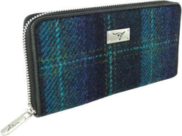 Dames Portemonnee Staffa Blauw met Turquoise - Harris Tweed - muntvak met rits - Glen Appin of Scotland