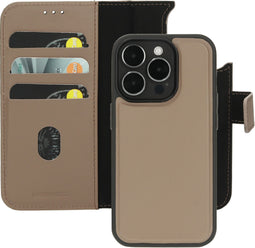 Mobiparts Leather 2 in 1 Wallet Case - Apple iPhone 15 Pro - Luxe leder - Taupe