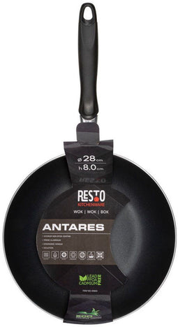 Resto Antares Wokpan Ø28 cm - Antiaanbaklaag - PFAS-vrij - Geschikt voor Inductie en Alle Warmtebronnen - Zwart