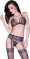 Chilirose CR4299 - Erotische lingerieset - Complete Set met Prachtige Kanten Afwerking - Zwart/Blauw - L/XL
