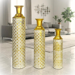 Set van 3 Decoratieve Vloervazen Goud/Wit - 65/53/41 cm