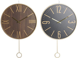 Muurklok DKD Home Decor 40 x 4 x 40 cm Zwart Bruin Ijzer Slinger Hout MDF (2 Stuks)