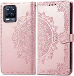 iMoshion Hoesje Geschikt voor Realme 8 Pro / Realme 8 Hoesje Met Pasjeshouder - iMoshion Mandala Bookcase - Rosé Goud