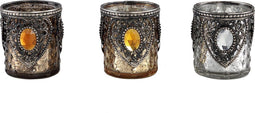 PTMD Arley Rond Theelicht Antiek - H7 x Ø6 cm - Set van 3 - Glas