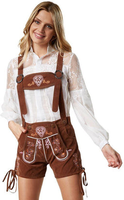 dressforfun Lederhose Ammersee M - verkleedkleding - kleurrijke stiksels - bruin