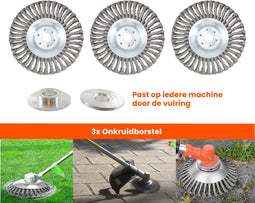 Universele onkruidborstel per 3 - 20CM - max. toerental 10.000 p/m - onkruid verwijderen - onkruidverwijderaar - tuingereedschap - onkruidborstel bosmaaier - opzetstuk - SET