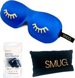 SMUG 3D Slaapmasker met Zwarte Oordopjes en Opbergzakje - 100% Verduisterend - Ergonomisch Oogmasker - Wink Print, Blauw