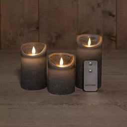 Annas collection - 3Pcs Grey Rustic Wax Candle Moving Flame With Remote Co