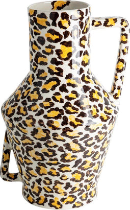 Return to Sender | Vaas Large 45 cm Leopard print handgeschilderd met handvat - Bloemenvaas