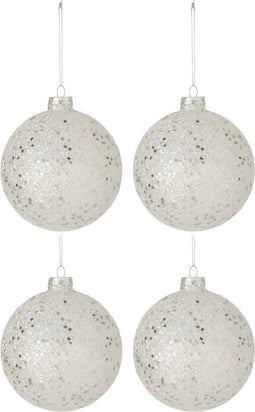 J-Line kerstbal Sterretjes - glas - zilver - large - doos van 4