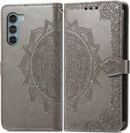 iMoshion Hoesje Geschikt voor Motorola Moto G200 Hoesje Met Pasjeshouder - iMoshion Mandala Bookcase - Grijs
