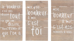 J-Line wanddecoratie Positief Geluk - hout - naturel - 3 stuks