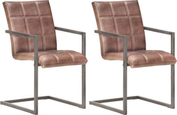 vidaXL - Eetkamerstoelen - 2 - st - echt - leer - verweerd - bruin