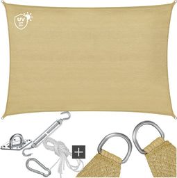 tectake® Rechthoekig Schaduwdoek Sunny - 3 x 4 m - HDPE 185 g/m² - 50+ UV Bescherming - Zandkleur