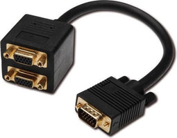 Digitus AK-310400-002-S VGA-kabel VGA Y-kabel VGA-stekker 15-polig, VGA-bus 15-polig, VGA-bus 15-polig 0.20 m Zwart