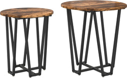 vidaXL - Bijzettafelset - - - 2 - Stuks, - Rook - Eiken, - Geengineerd - Hout - en - Metaal