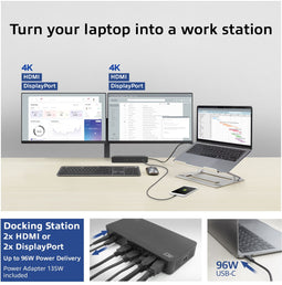ACT AC7160 - USB-C Docking Station - 2x 4K HDMI DisplayPort - 135W Stroomadapter