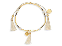 Scmyk BG-260 - Kralenarmband - Goud plated met parelmoerige en bruine kraaltjes - Multi