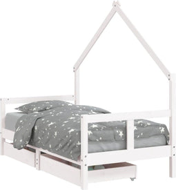 vidaXL - Kinderbedframe - met - lades - 80x160 - cm - massief - grenenhout - wit