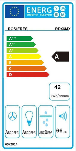 Decoratieve kap rosières rdx6mx - l 60 cm - roestvrij staal - 66 dB - 4 snelheden - Klasse A - LED -verlichting