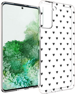 iMoshion Hoesje Geschikt voor Samsung Galaxy S21 Plus Hoesje Siliconen - iMoshion Design hoesje - Transparant / Zwart / Hearts All Over Black