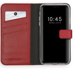 Selencia iPhone XS - Echt Lederen Bookcase - 3 Pashouders - Rood