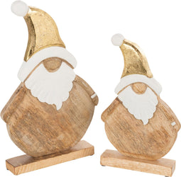 J-Line decoratie Kerstfiguren - hout - naturel/goud - large