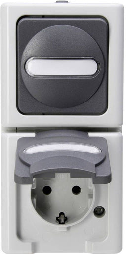Kopp 130856009 BlueElectric Compleet Schakel-/stopcontact combinatie spatwaterdicht Grijs 1 stuks 1 stuk(s)