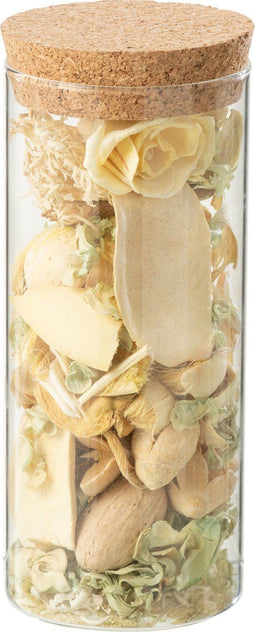 J-Line gedroogde Bloem + dennehout Citrus - citroen gras in pot - glas - geel