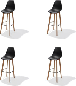 Keeve Stapelbare barkruk zwart, berkenhouten frame en kunststof zitting - SET VAN 4