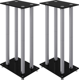 vidaXL - Luidsprekerstandaards - 2 - st - 4 - pijlers - gehard - glas - zwart - zilver