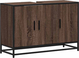 vidaXL - Wastafelkast - 90x33x60 - cm - bewerkt - hout - bruin - eikenkleurig