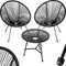 tectake® Bistroset - 2 stoelen en 1 tafel - Retro Egg Chairs Acapulco-stijl - Weerbestendig - Zwart