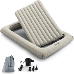 Costway Peuterreisbed - Opblaasbaar - Incl. Matras & Pomp - 165 x 118 x 20 cm - Grijs