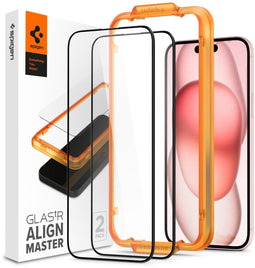 Spigen iPhone 15 Plus - AlignMaster Full Cover Glass - 9H gehard glas - zwart (2 stuks)