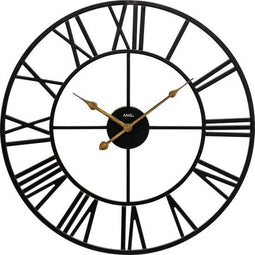 AMS W9685 - Wandklok - Analoog - Rond - Metaal - Romeinse Cijfers - Zwart - Geel/Goudkleurig - D50 x