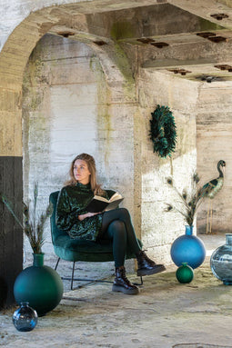 J-Line vaas Bal - glas - mat groen - large - 44.00 cm hoog