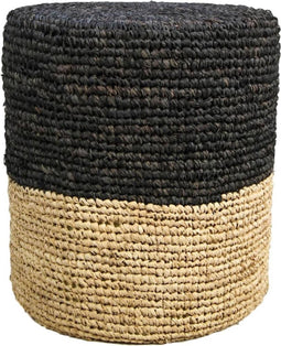 Pouf Malibu - raffia - ø34 cm - naturel/zwart