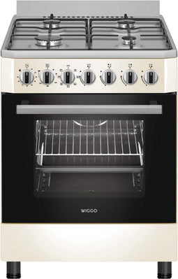 Wiggo WO-E605R(CX) - Vrijstaand Gasfornuis - 60 cm - 4 Gaspitten - Oven 66L - Energieklasse B - Crème RVS