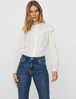 VERO MODA VMNORA - Blouse - Lange mouwen - Band kraag - Maat XS